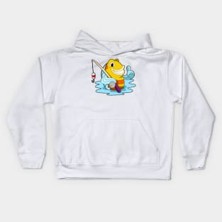 Fish with Fishing rod in Water Kids Hoodie